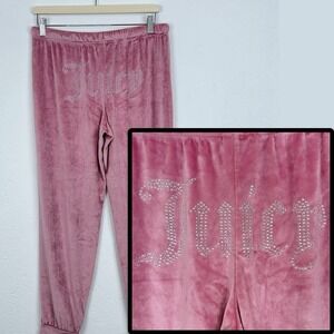 Juicy Couture Y2K Velour Bling Tracksuit Bottoms Track Pants Sz M Pink Joggers